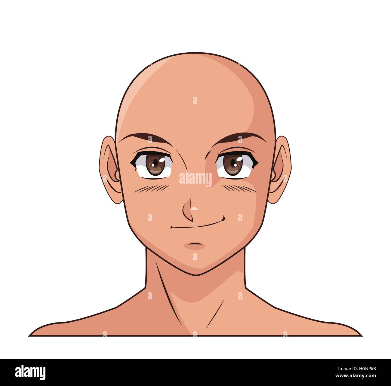 portrait face manga anime male bald smiling Stock Vector