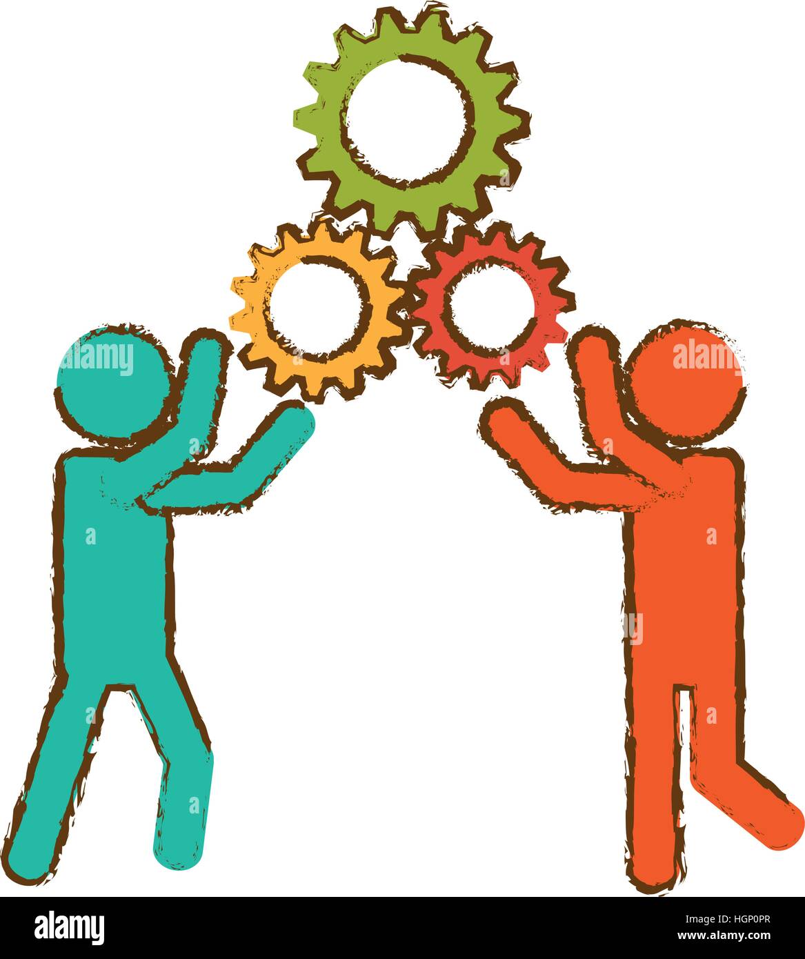 people and gears icon over white background. teamwork concept. colorful ...