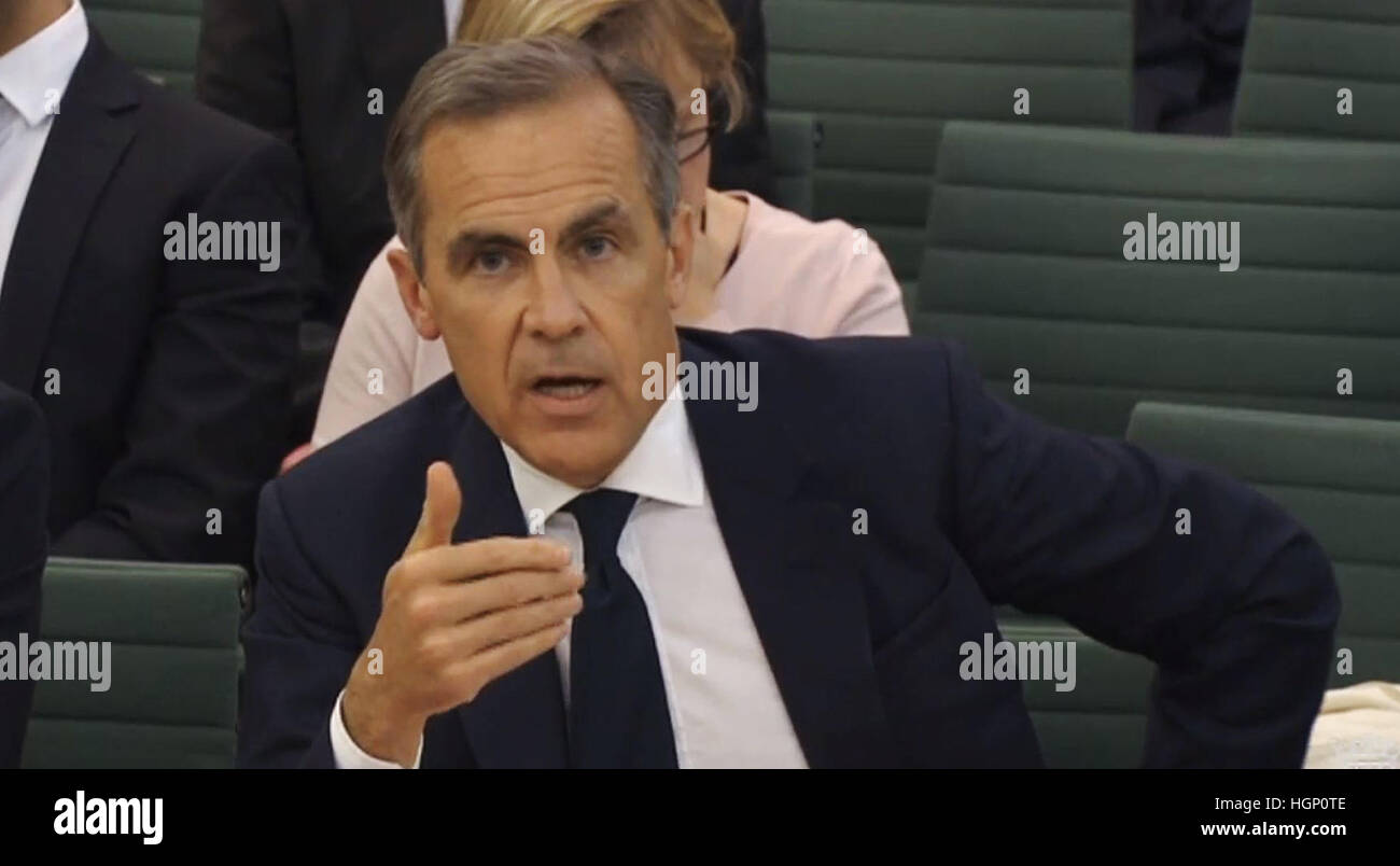 Governor of the Bank of England Mark Carney answers questions in front of the Treasury Select Committee in the Houses of Parliament, central London. Stock Photo