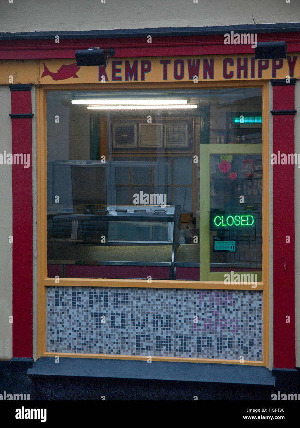A fish and chip shop in Kemp Town, Brighton Stock Photo