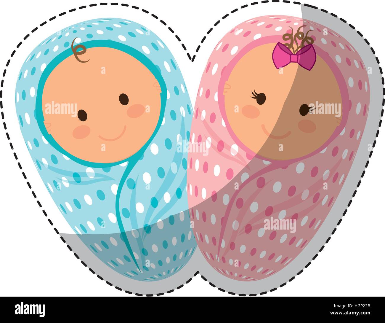 cute babies wrapped in a blankets icon over white background. colorful