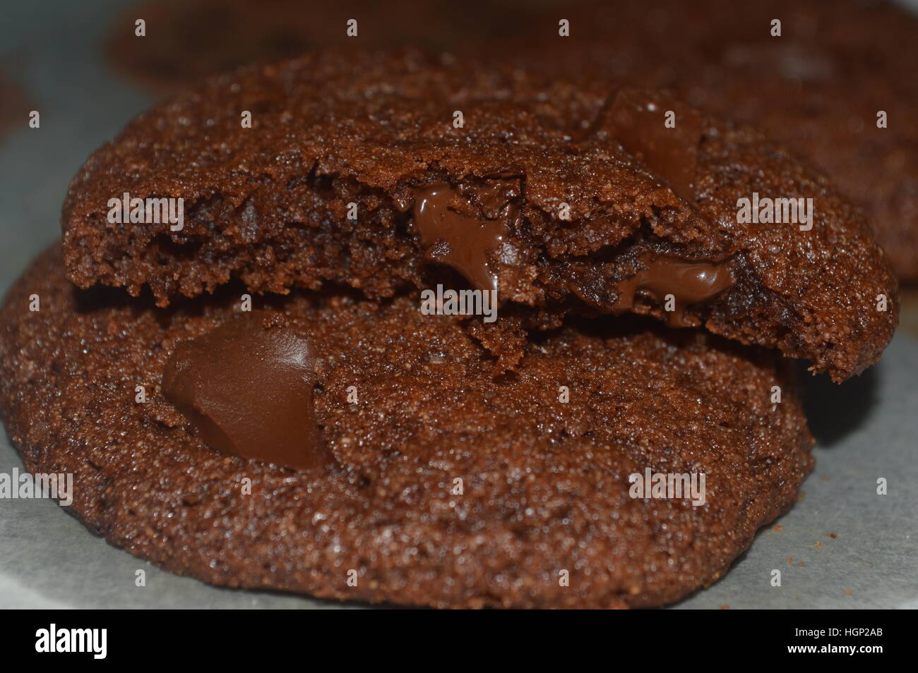house cooked melted triple chocolate cocoa cookies Stock Photo
