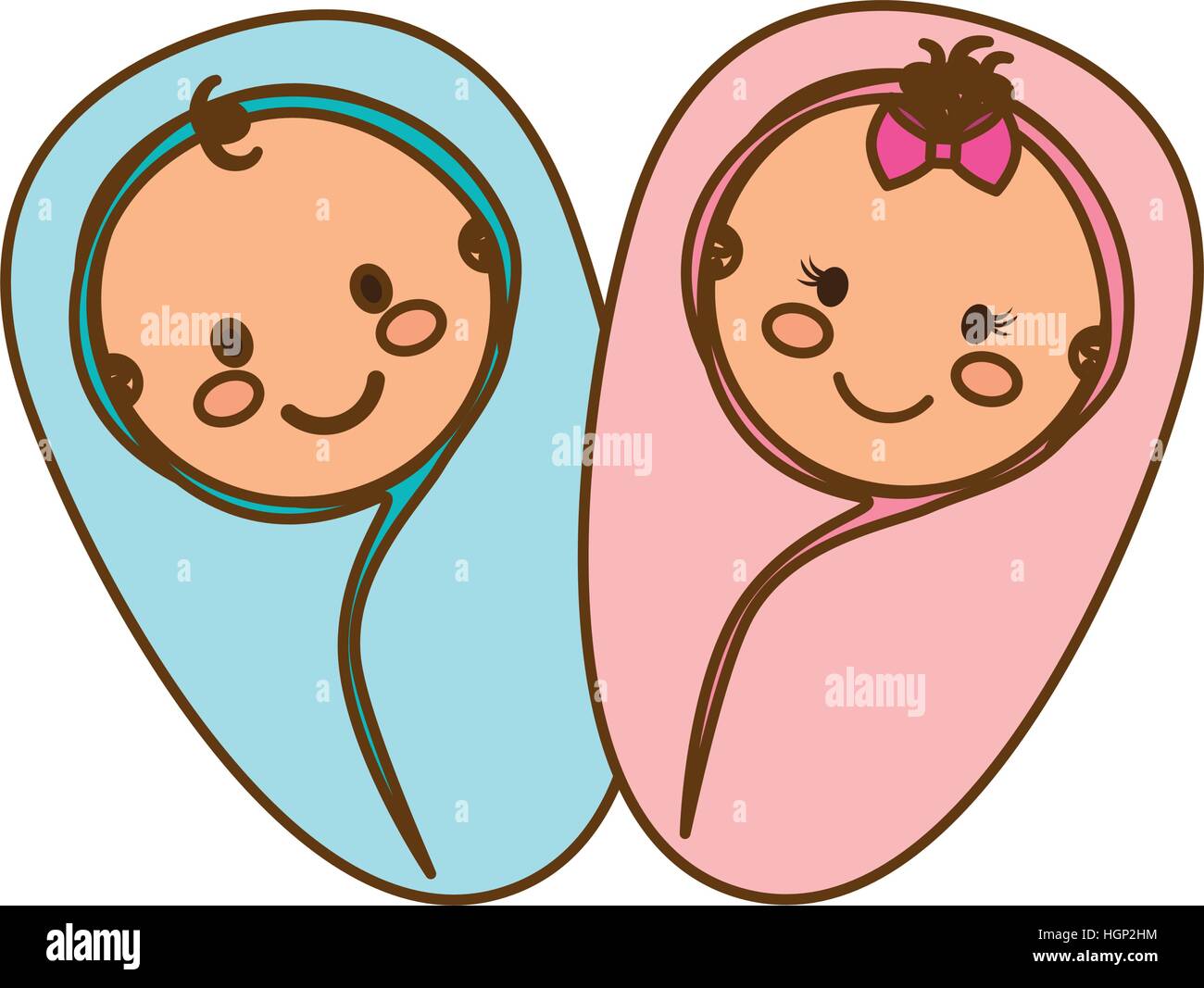 cute babies wrapped in a blankets icon over white background. colorful