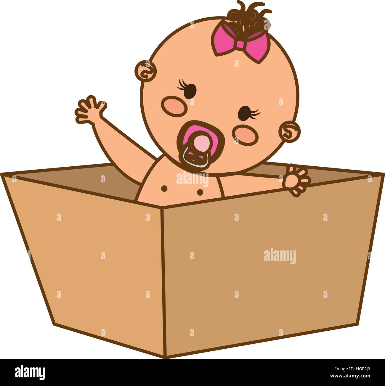 cute baby girl inside a box icon over white background. colorful design