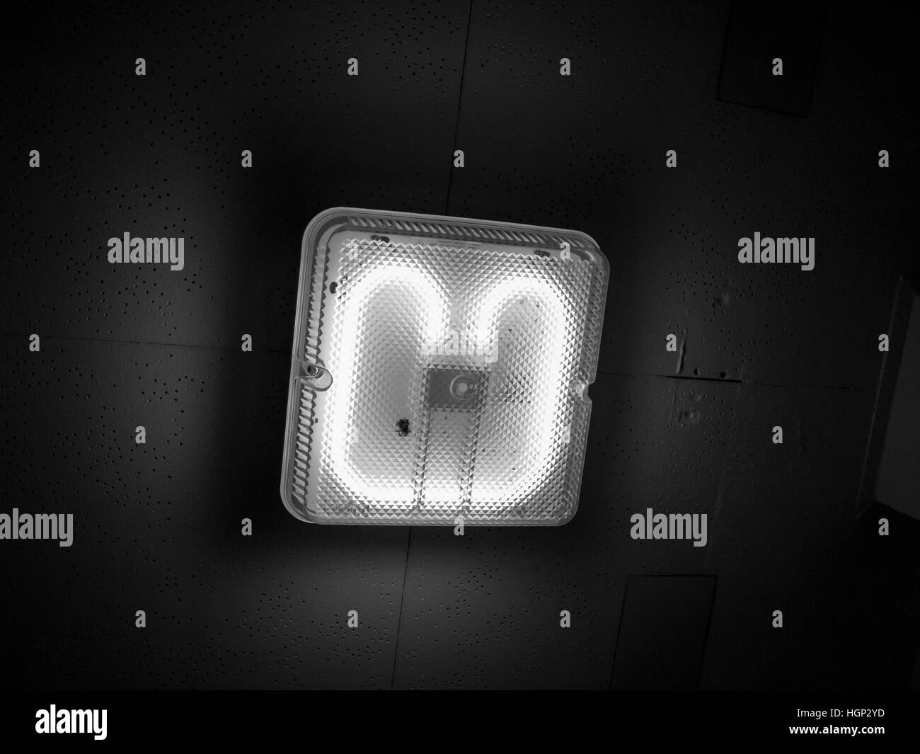 fluorescent light monochrome with neon square tube on wall black and white Stock Photo
