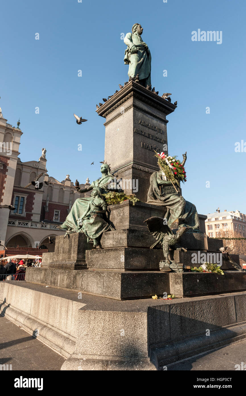 Krakow Adam Mickiewicz Monument Stock Photo