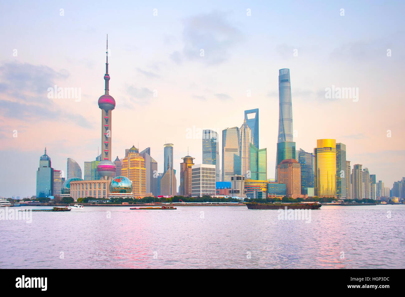 Sunset view of Shanghai business district. China Stock Photo