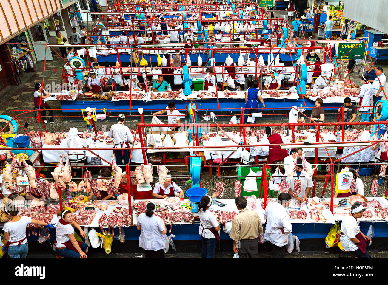 Meat market in the Green Bazaar in Almaty, Kazakhstan Stock Photo
