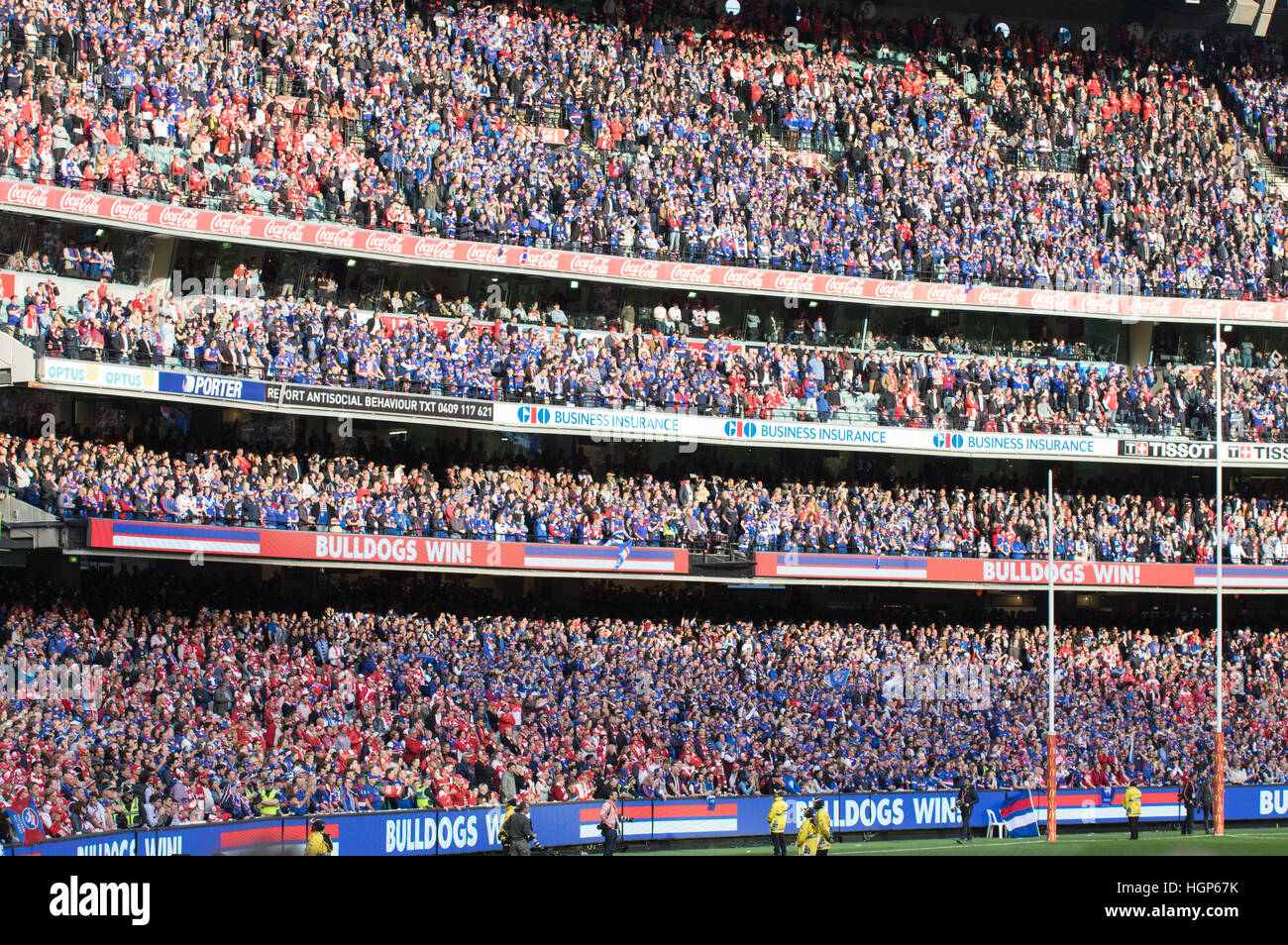 Grand stand crowd at Melbourne Cricket Ground during an AFL football Grand Final Stock Photo