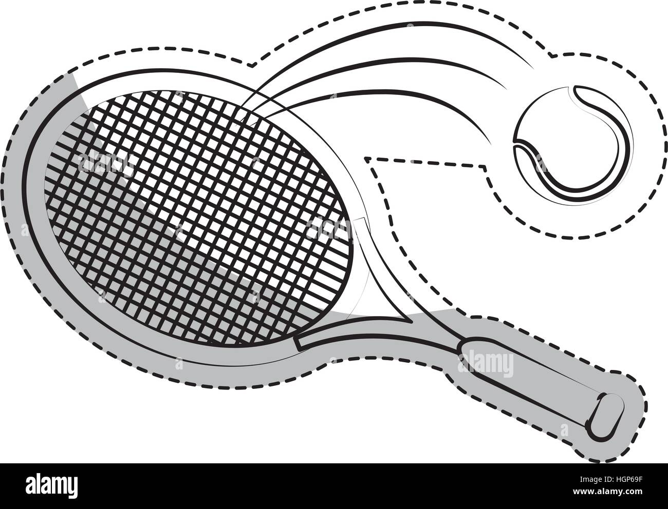 tennis ball and racket icon over white background. sport equipment ...