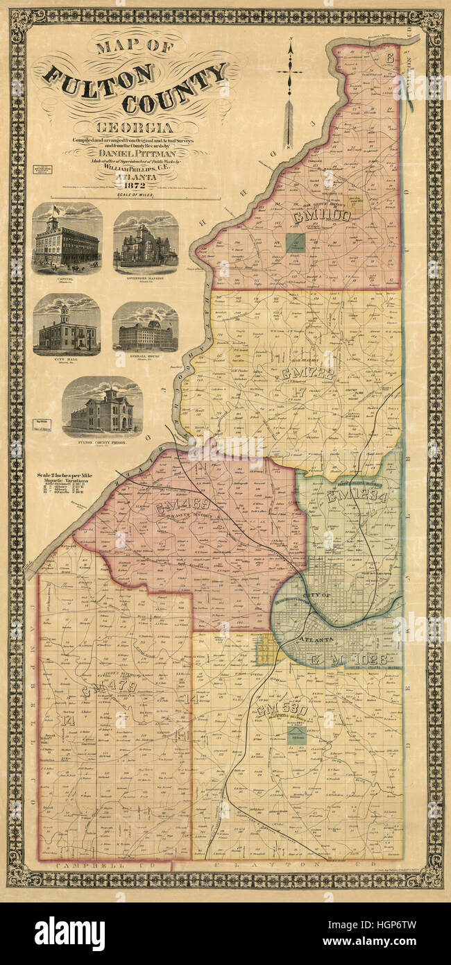Map Of Atlanta 1872 Stock Photo