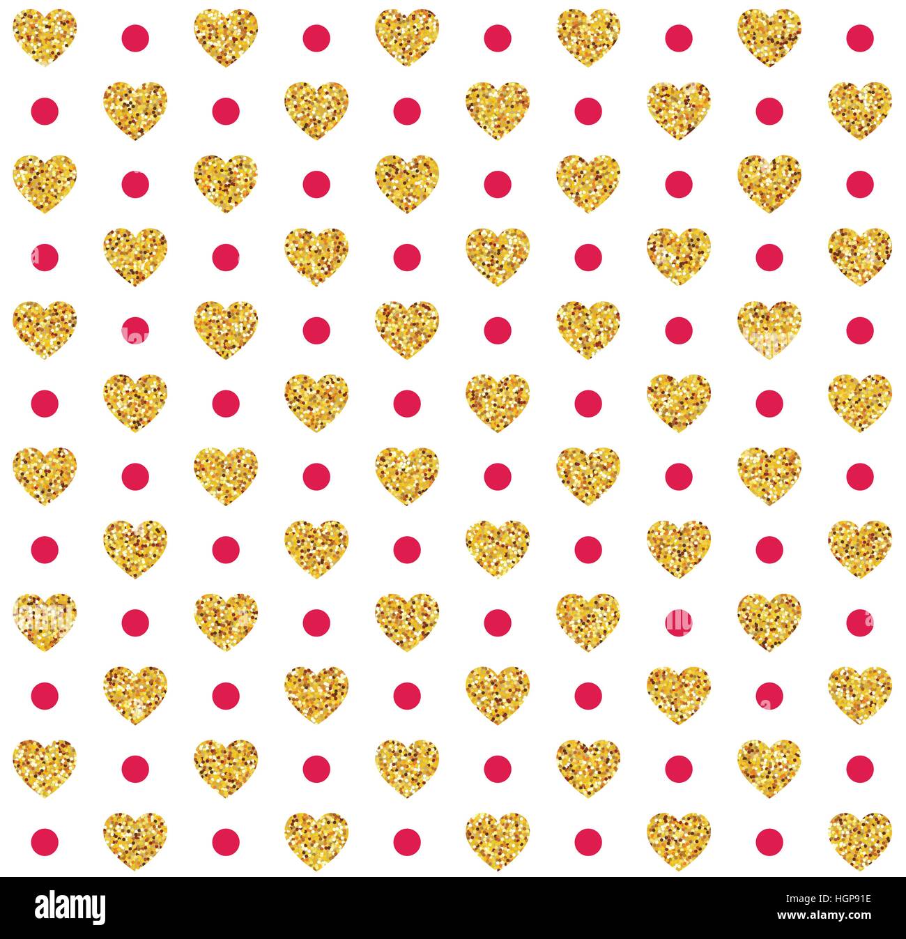 Vector Valentines day seamless pattern background with hearts of gold ...
