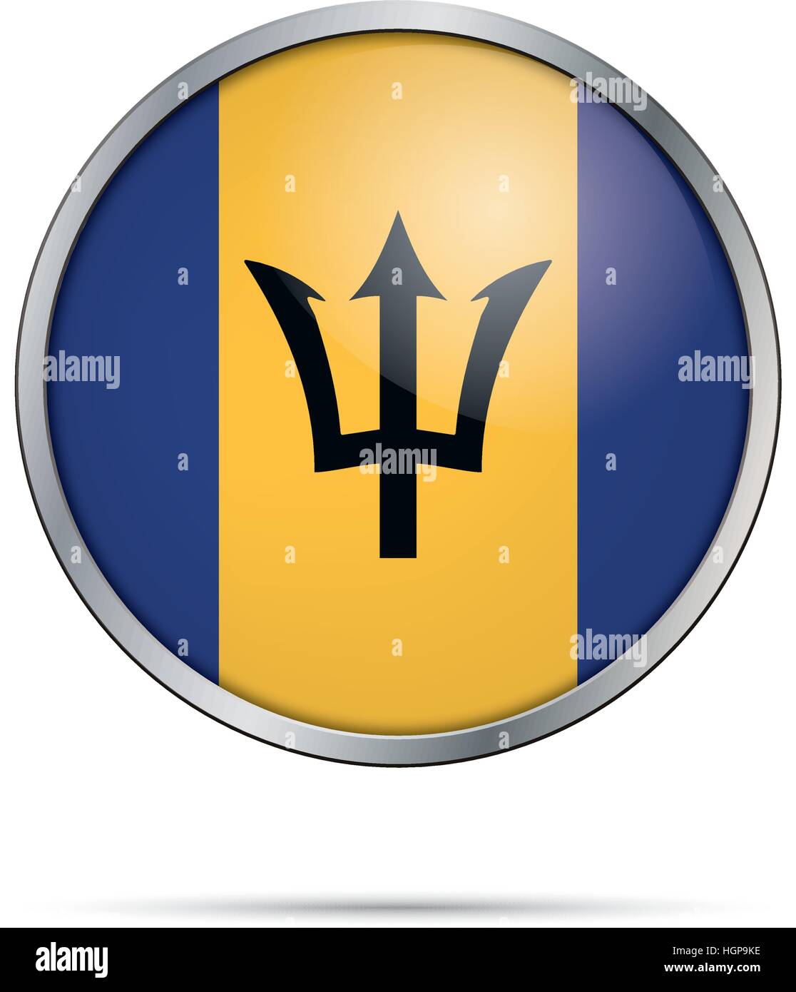 Barbados flag glass button style with metal frame. Vector Barbadian ...