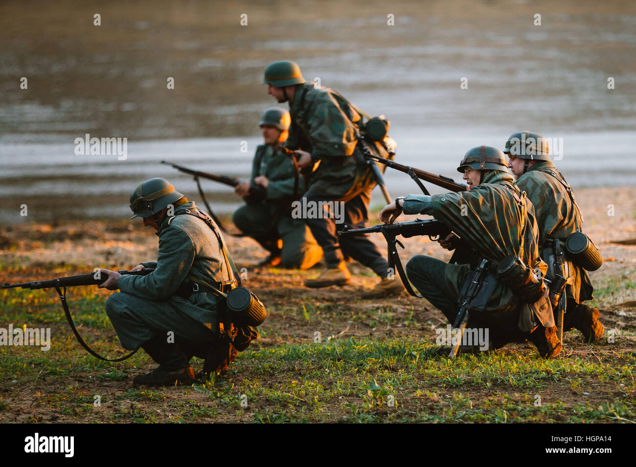 MOGILEV, BELARUS - MAY, 08, 2015: Reconstruction of Battle during events dedicated to 70th anniversary of the Victory of the Soviet people in the Grea Stock Photo