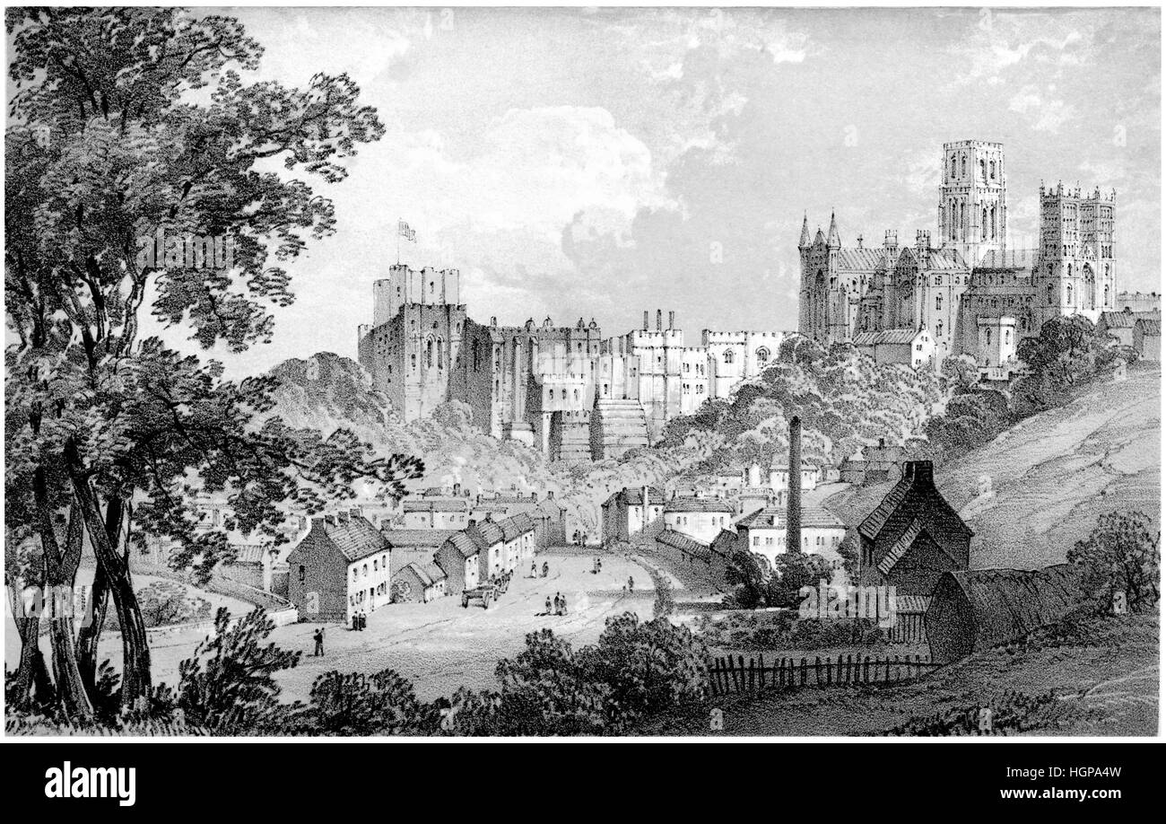 A lithograph of Durham scanned at high resolution from a book published in 1846. CYP61B is a coloured version of this image. Stock Photo