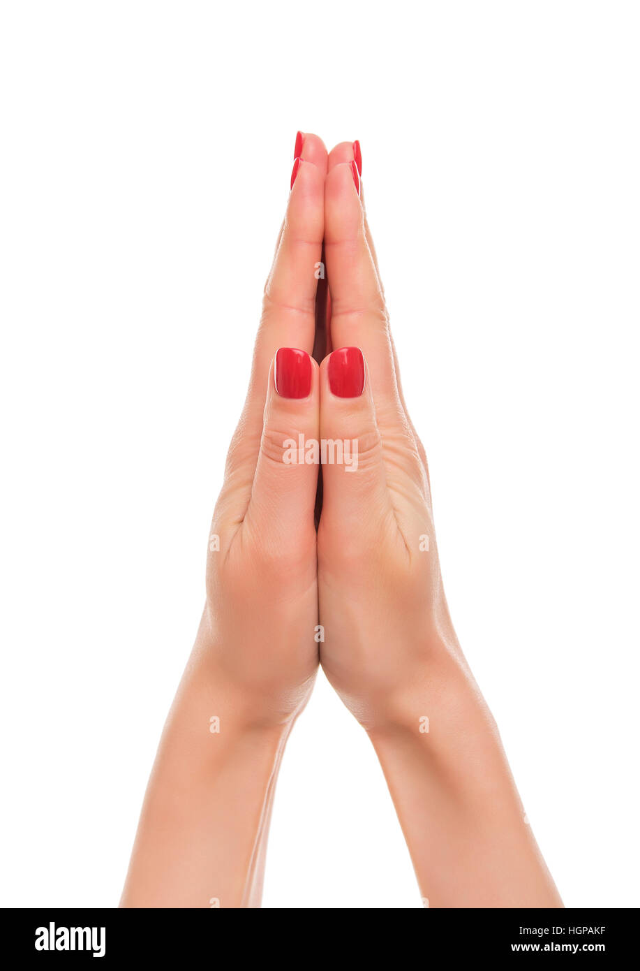Praying hands of a woman. Stock Photo