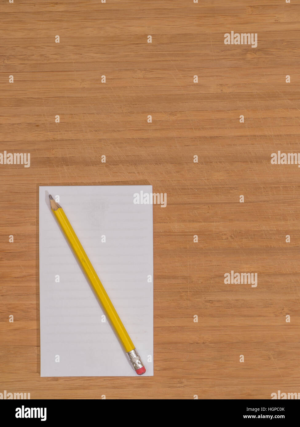 Bamboo Desk Top White Pad, Copy Space, Pencil Stock Photo