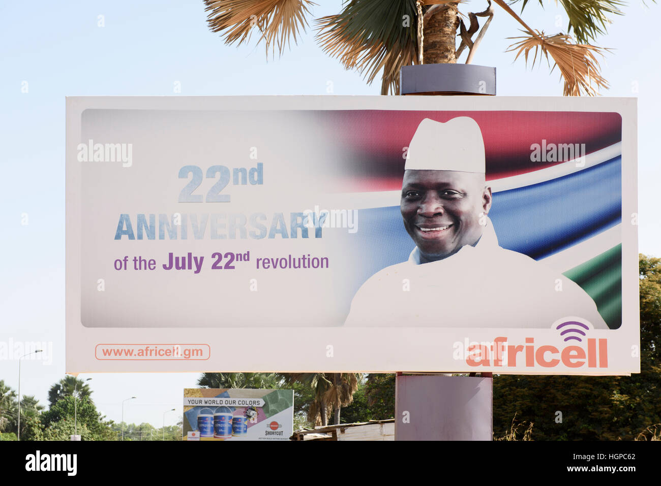 Billboard of the outgoing President of the Gambia Yahya Jammeh reading