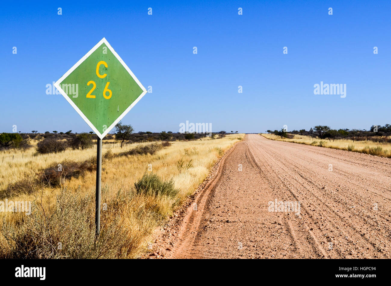 C26 gravel road in the Khomas Hochland in Namibia Stock Photo