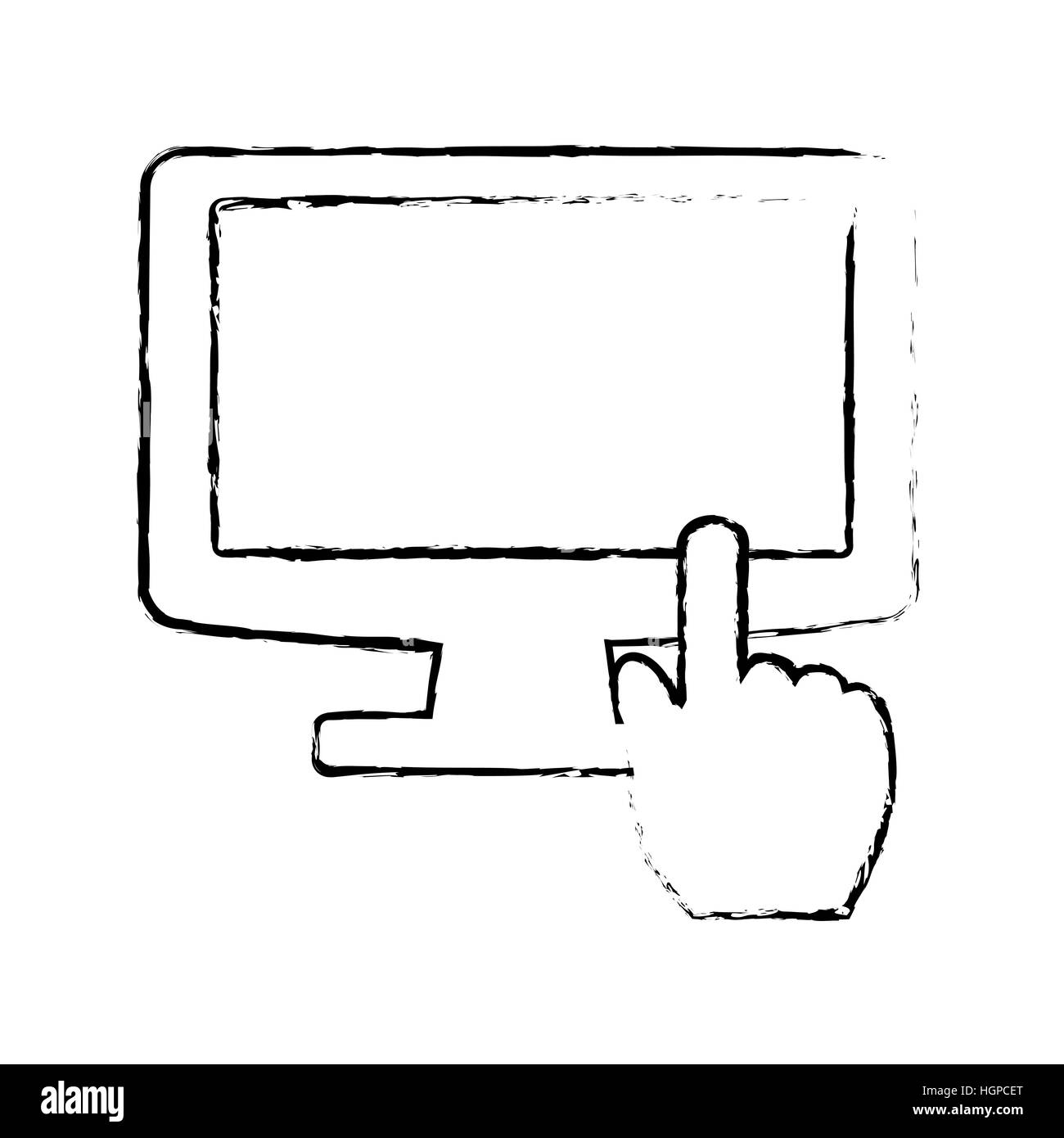 computer with hand pointer icon image Stock Photo - Alamy