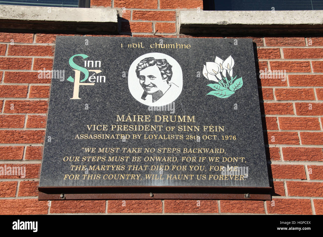 Maire Drumm Memorial at the Falls Road Sinn Fein Office Stock Photo