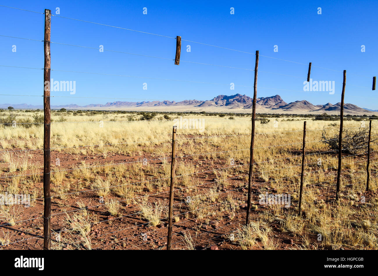 High fence for game reserve in Namibia Stock Photo Alamy