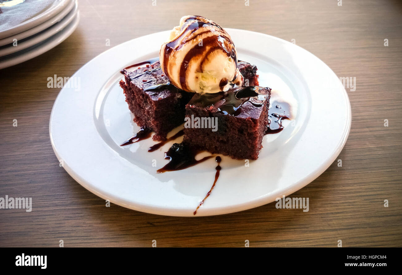 Biscuit dessert with ice cream, Greek food Stock Photo Alamy
