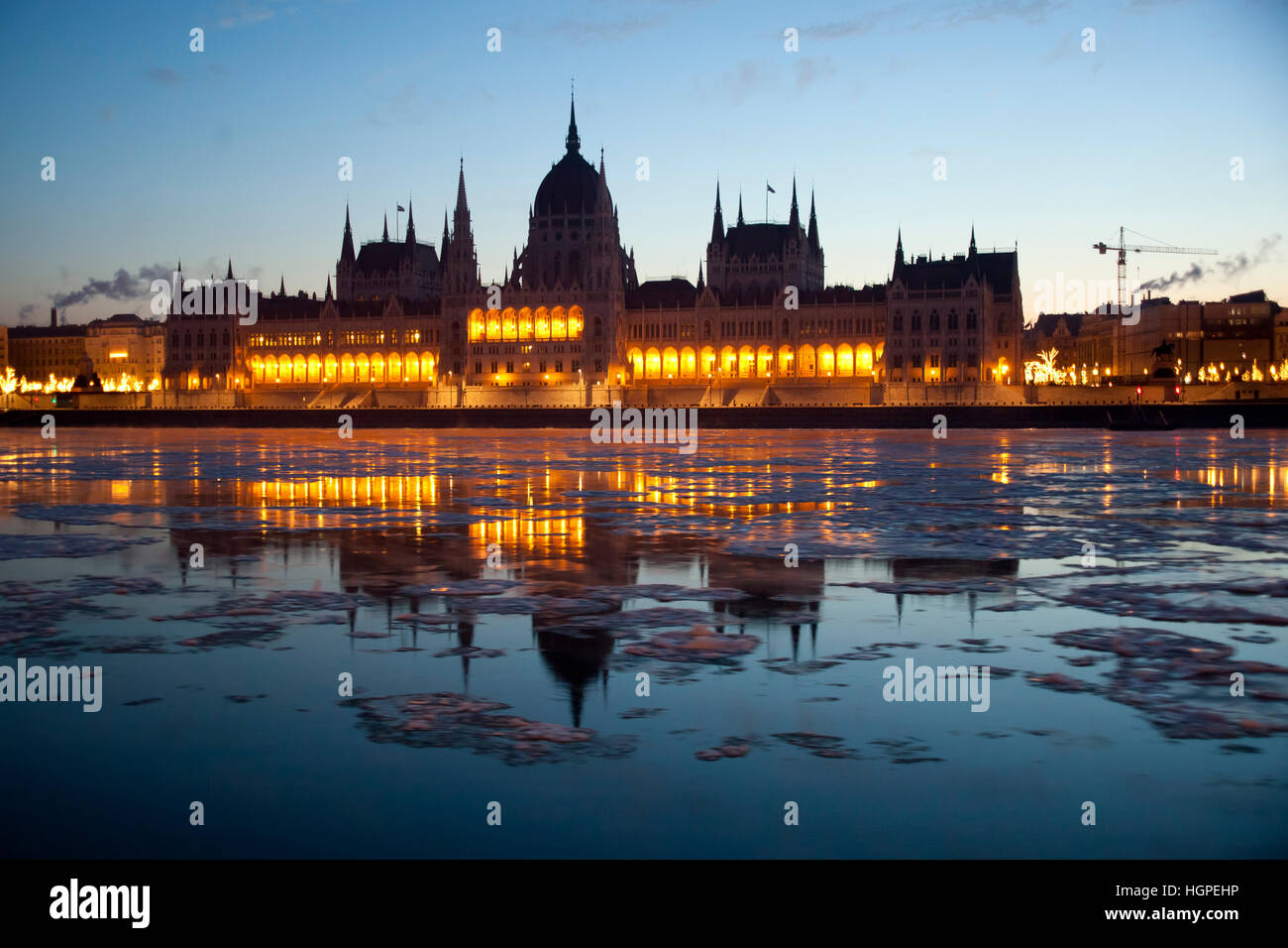 The Hungarian Parliament building in the early morning Stock Photo