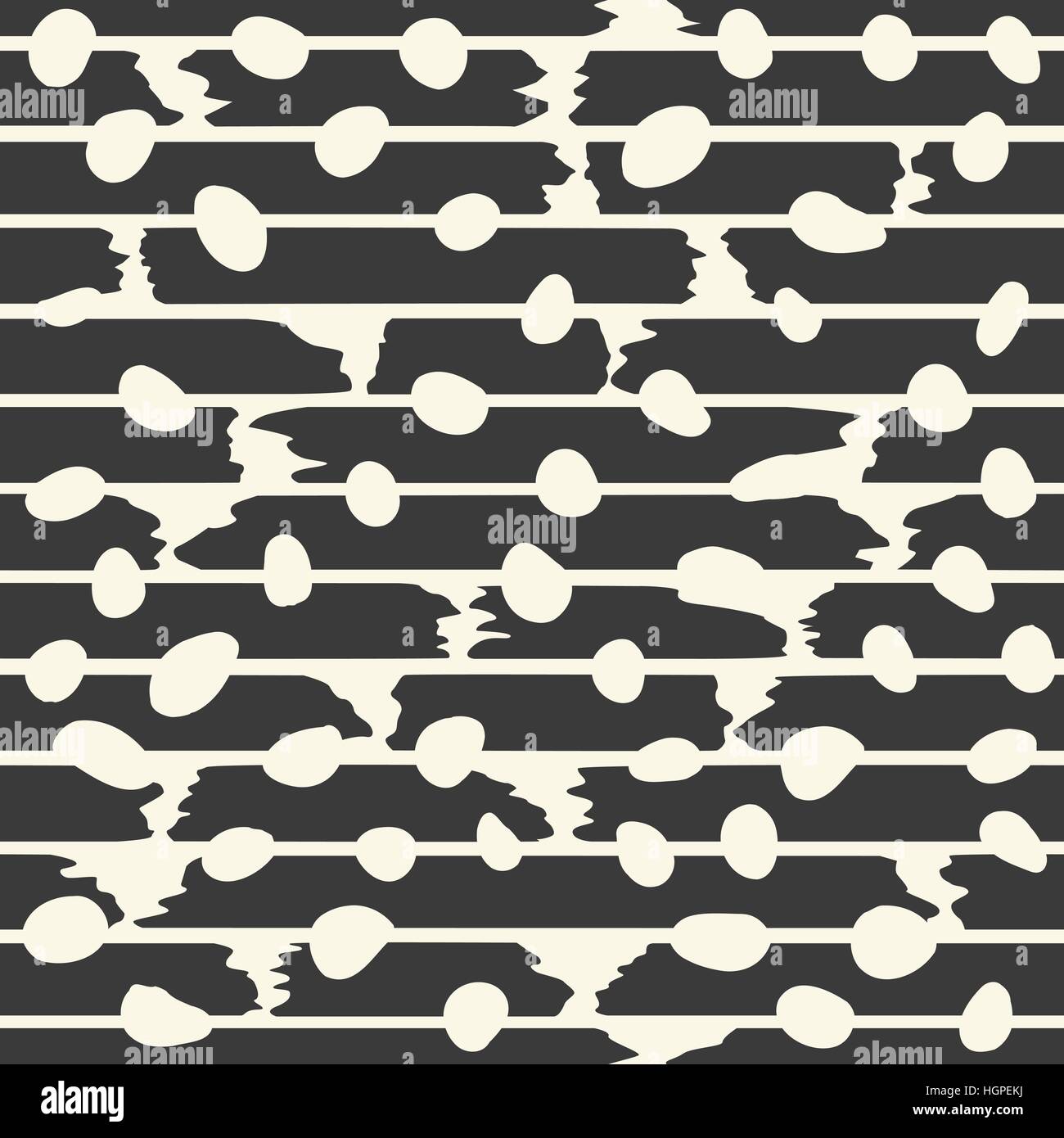 Seamless strips, stained pattern. Horizontal lines with blobs Stock