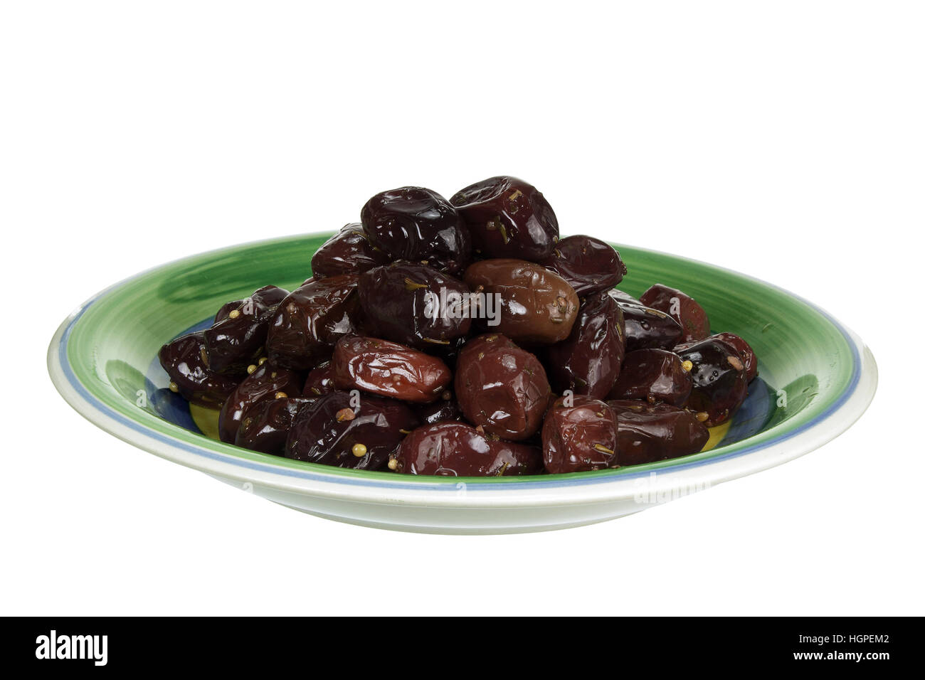 Plate of Kalamata Olives Stock Photo