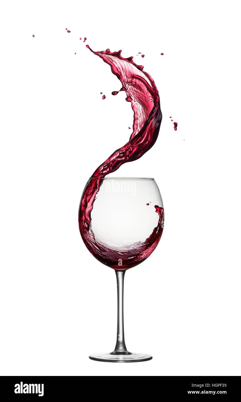 glass of splashing red wine isolated on white Stock Photo