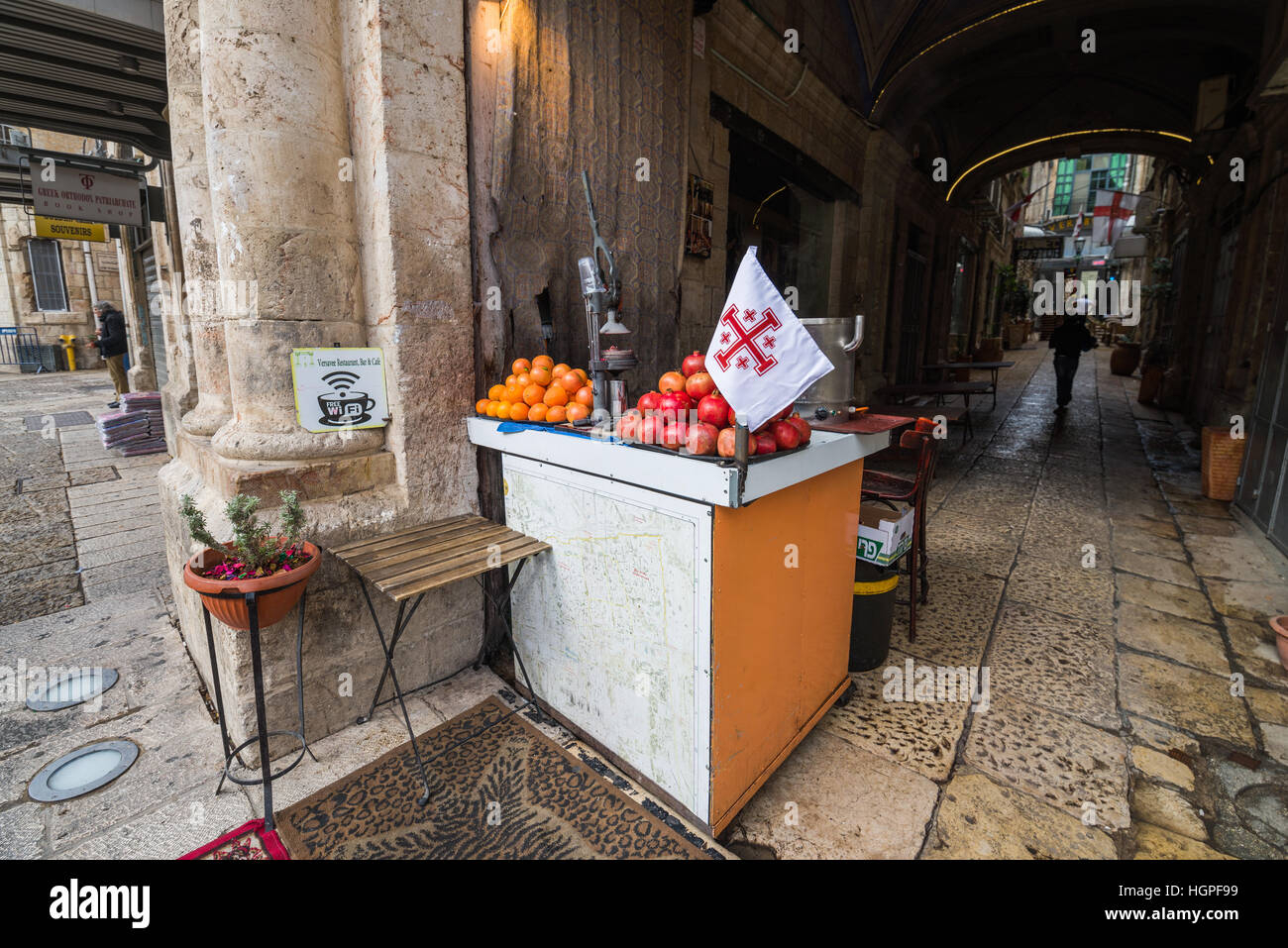 Seller of the fresh pomegranate juice, Jerusalem, Israel Stock Photo