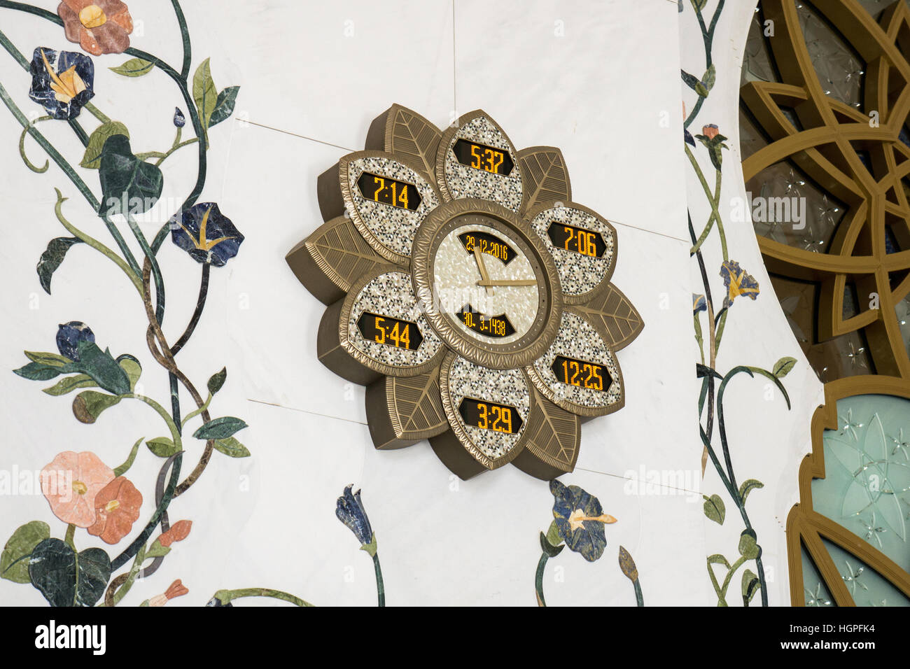 Clock, Sheikh Zayed Grand Mosque, Abu Dhabi, United arab emirates Stock