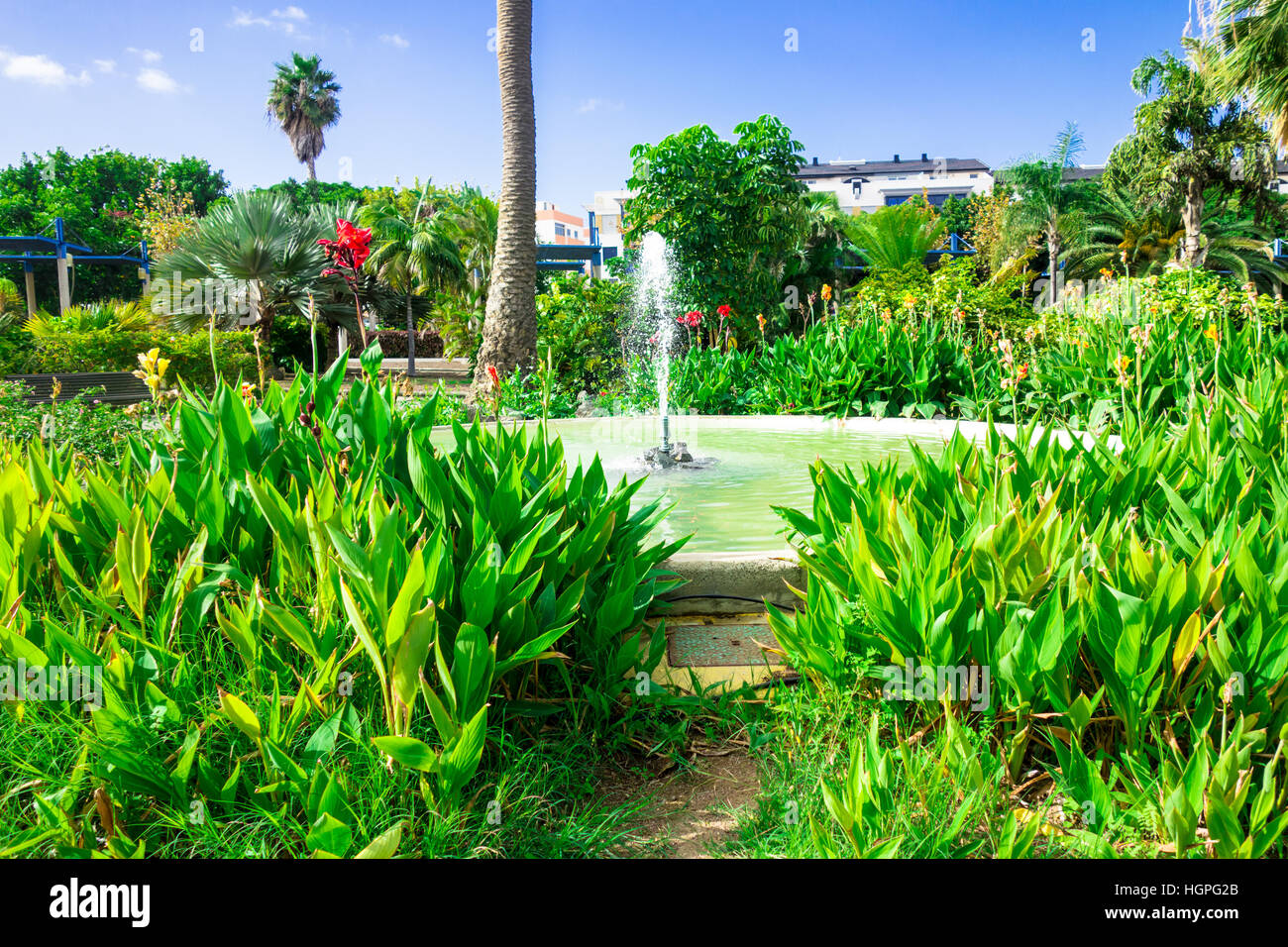 Parque urbano de San Juan. A fountain in San Juan Park in Telde, Gran Canaria Stock Photo