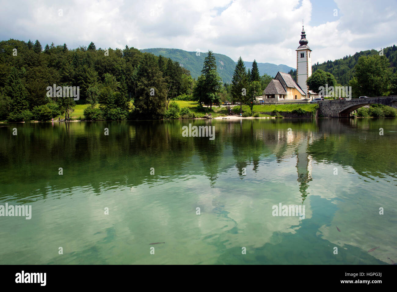17th century Church at bohinj Lake near Bled in Slovenia Stock Photo