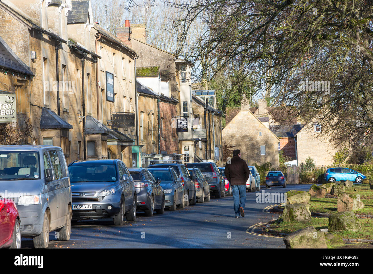 High street of village Moreton-in-Marsh a town civil parish in the cotswolds in northeastern Gloucestershire, England Stock Photo