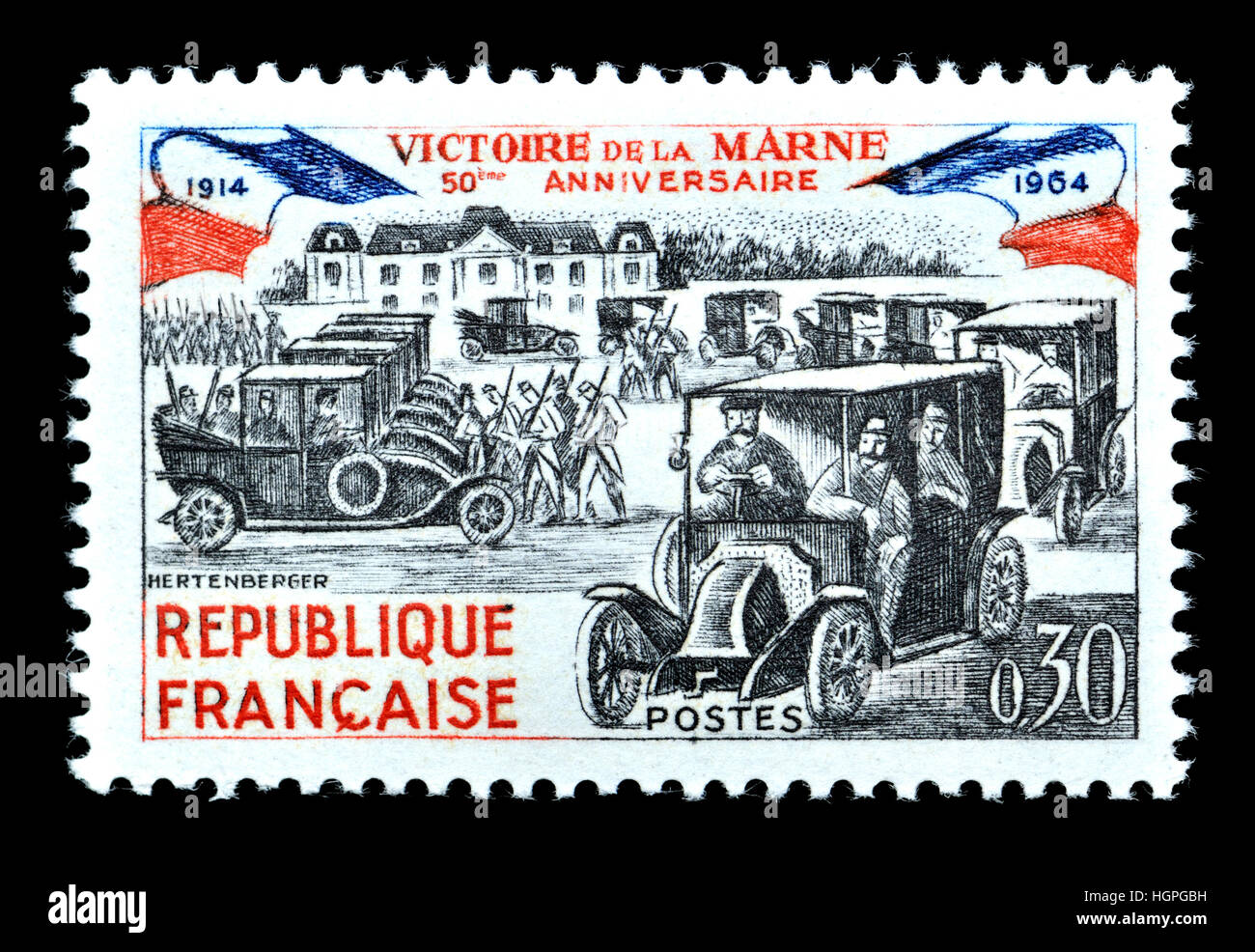 French postage stamp (1964)  : 50th anniversary of victory at the Battle of the Marne (1914) Stock Photo