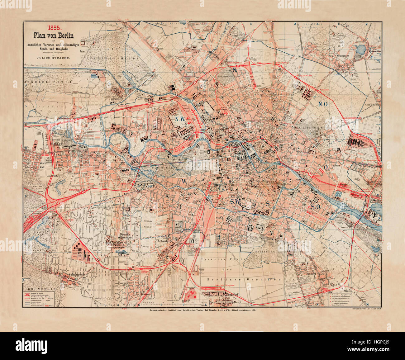 Map Of Berlin 1895 Stock Photo