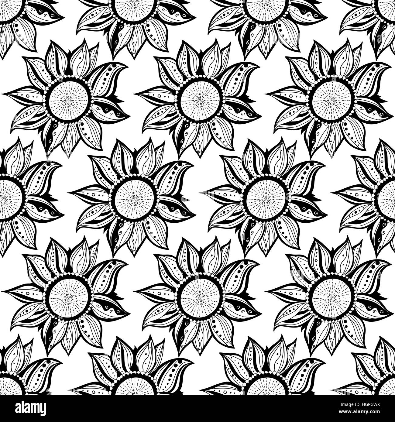 Black white floral seamless pattern. Vector illustration Stock Vector ...