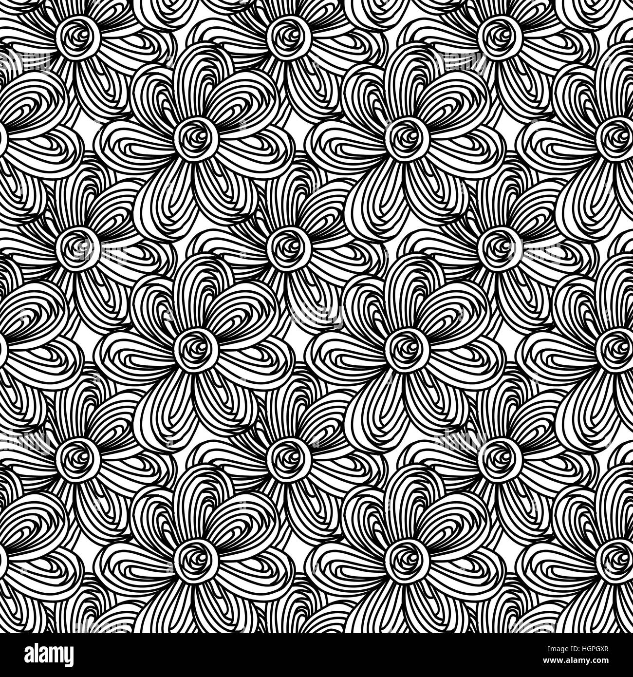 Black white floral seamless pattern. Vector illustration Stock Vector ...