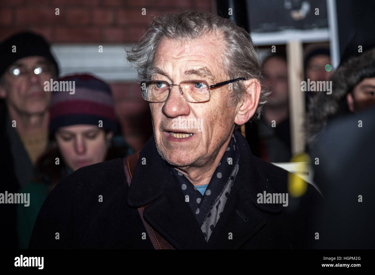 Sir Ian McKellen, British stage and screen actor joins the Free Belarus Now protest outside Belarusian Embassy in London, UK Stock Photo