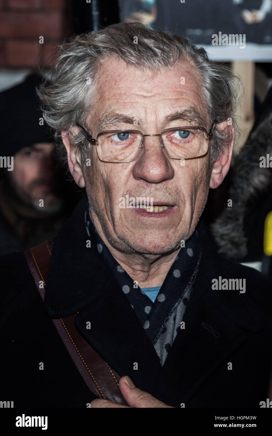 Sir Ian McKellen, British stage and screen actor joins the Free Belarus Now protest outside Belarusian Embassy in London, UK Stock Photo
