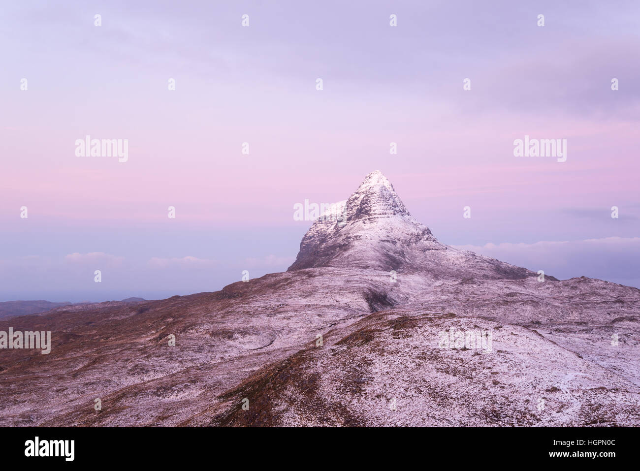 suilven mountain in winter evenig assynt, wester ross, scotland, uk Stock Photo