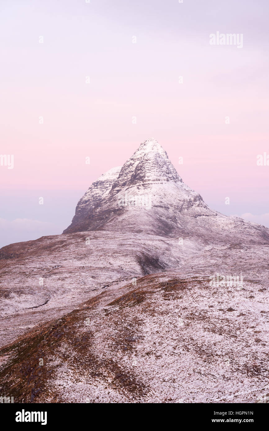 suilven mountain in winter evenig assynt, wester ross, scotland, uk Stock Photo