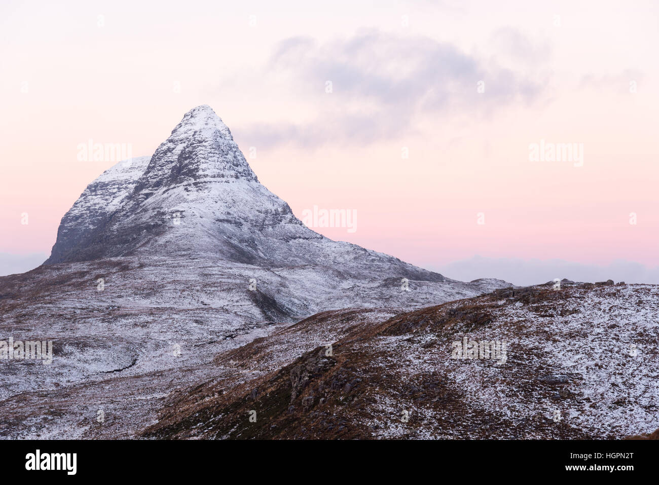 suilven mountain in winter evenig assynt, wester ross, scotland, uk Stock Photo