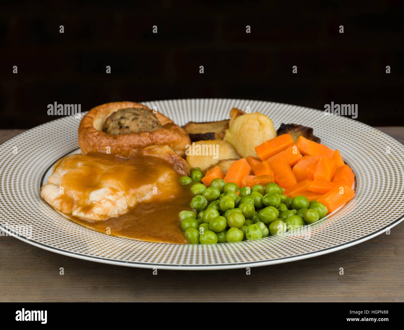 Traditional Sunday Roast Lunch or Dinner of Roast Chicken With