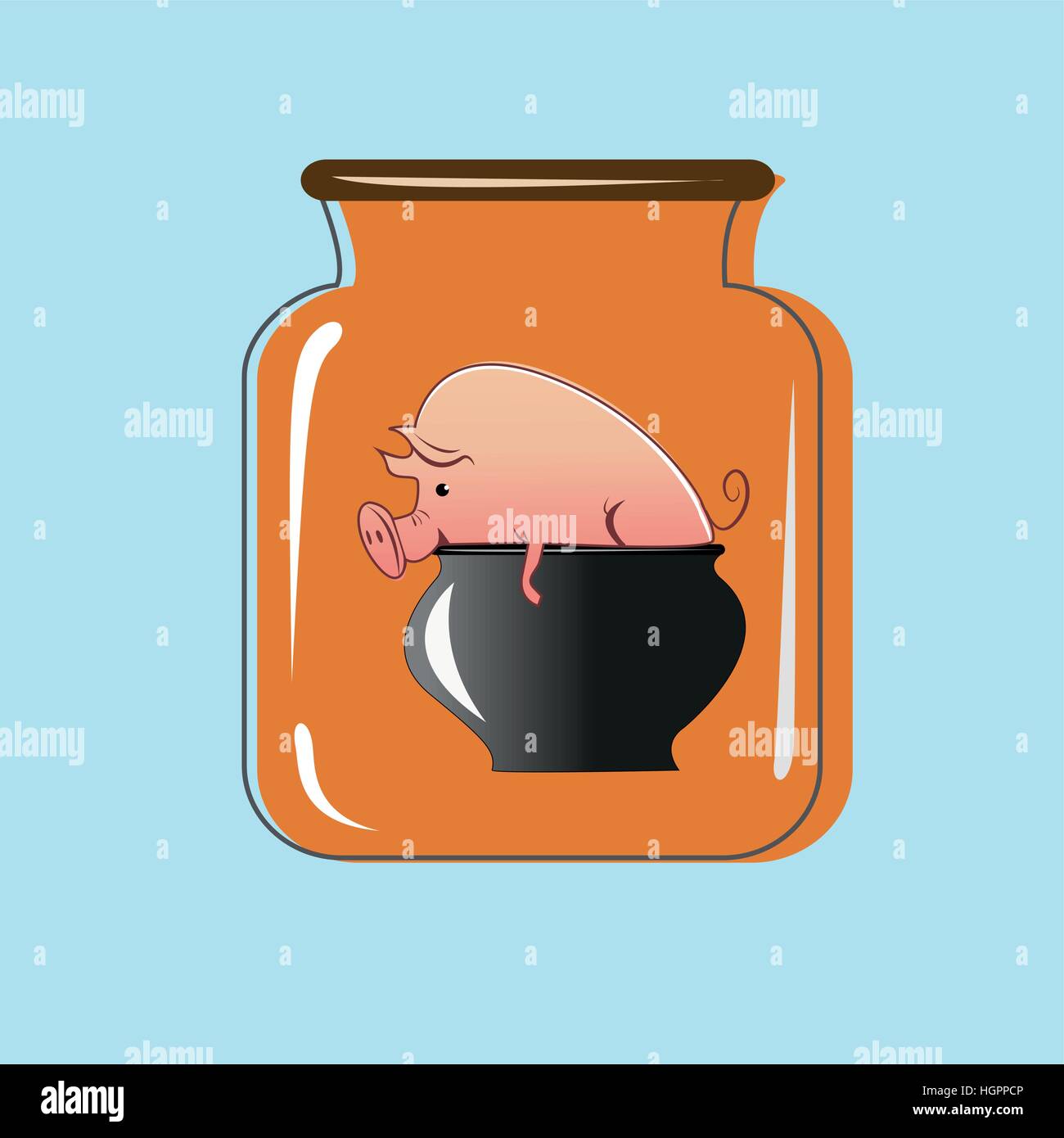 Glass jar with canning pork. Vector design Stock Vector