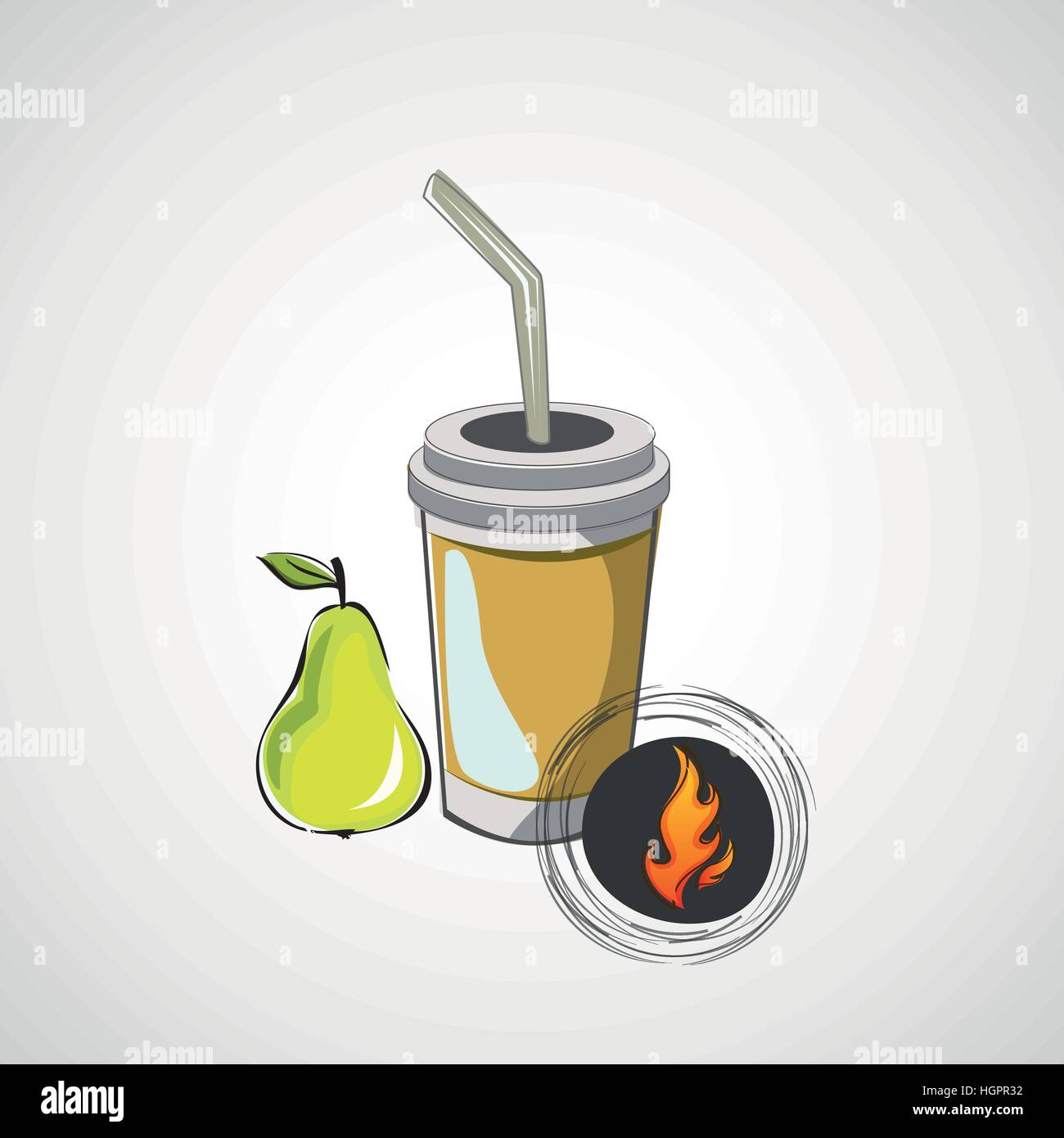 Vector sketch paper cup with straw and pear Stock Vector Image & Art