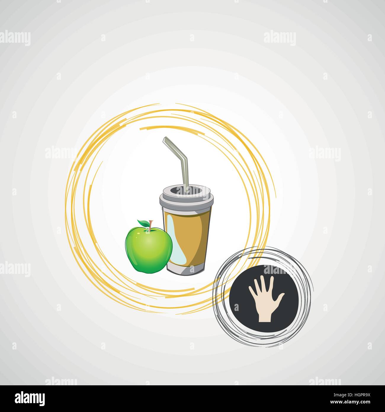 Vector sketch paper cup with straw and apple Stock Vector Image & Art