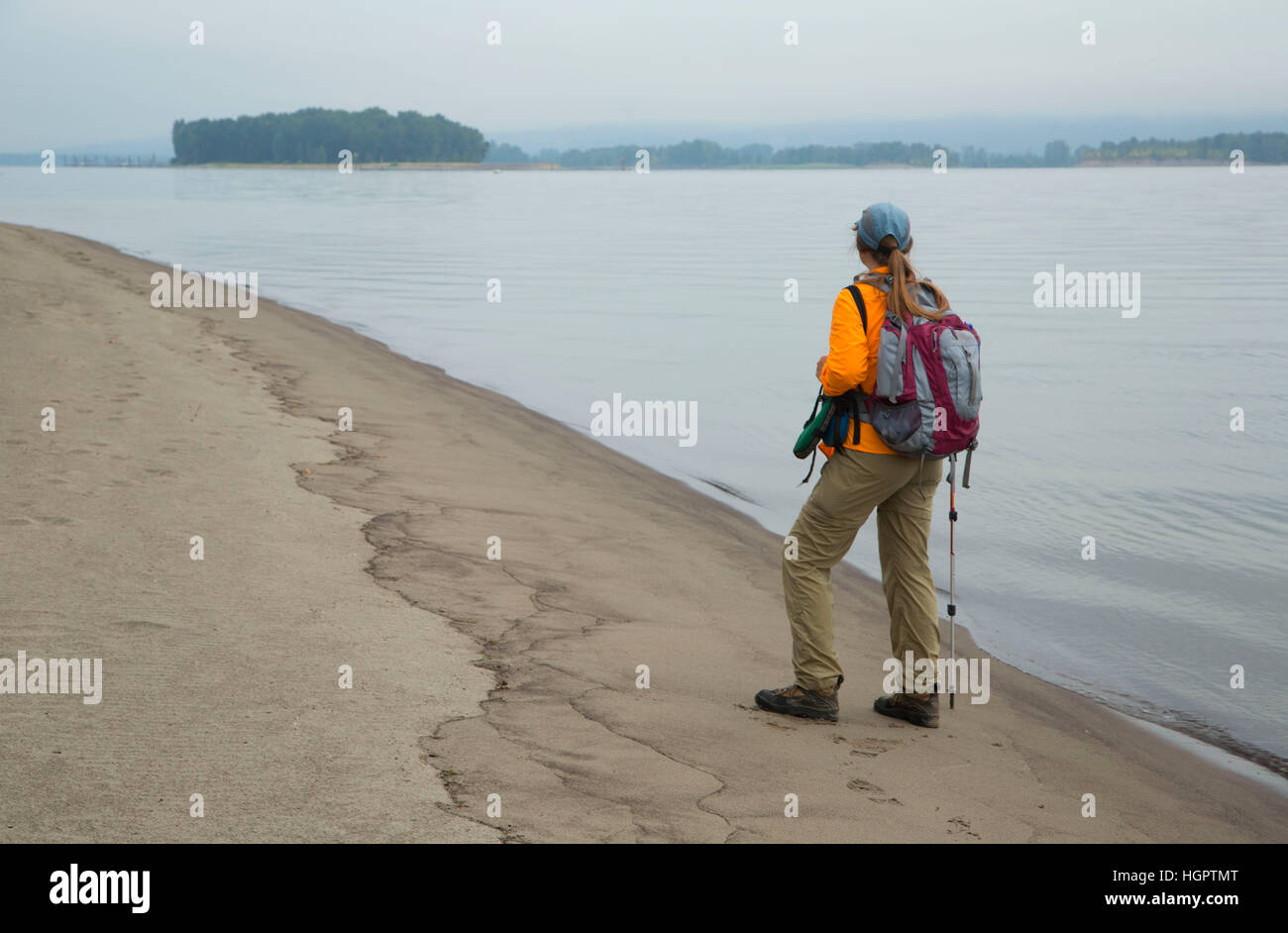 Warrior Rock beach walk at Warrior Rock Trail, Sauvie Island Wildlife Area, Oregon Stock Photo
